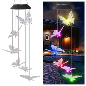 LED Colorful Solar Power Wind Chime Crystal Hummingbird Butterfly (Ships From: China, Emitting Color: 09)