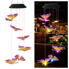 LED Colorful Solar Power Wind Chime Crystal Hummingbird Butterfly (Ships From: China, Emitting Color: 08)