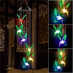 LED Colorful Solar Power Wind Chime Crystal Hummingbird Butterfly (Ships From: China, Emitting Color: 01)