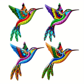 1pc/4pcs, Metal Hummingbird Wall Art Decor, Metal Colorful Birds 3D (Color: 4 Packs)