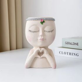1pc Figure Flower Pot; Women Face Statue Vase (Color: White)