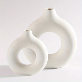 1pc; White Ceramic Vase White Vases (Color: Beige, size: Small + Large Vase)