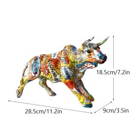 NORTHEUINS Graffiti Painting Resin Bull Figurines (Color: Yellow)