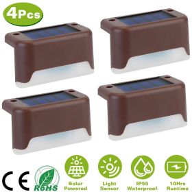 4Pcs Solar Powered LED Step Lights Outdoor IP55 (Light Color: White, Color: Brown)