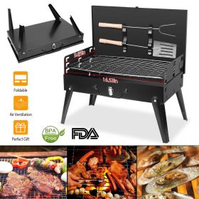16.7x10x17.7in Portable Charcoal Grill Foldable BBQ (Color: Black)
