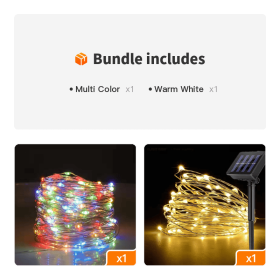 Solar  String Lights; 33ft 100 LED Solar 8 Modes (Color: Multi Color+Warm White)