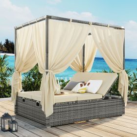 Adjustable Sun Bed With Curtain; High Comfort; With 3 Colors (Color: Beige)