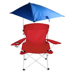 Foldable Beach Chair with Detachable Umbrella Armrest Adjustable Canopy Stool with Cup Holder Carry Bag (Color: Red)