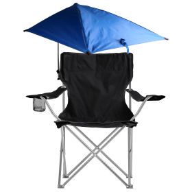 Foldable Beach Chair with Detachable Umbrella Armrest Adjustable Canopy Stool with Cup Holder Carry Bag (Color: Black)