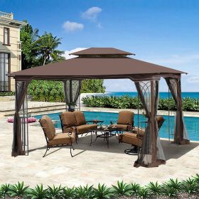 13x10 Outdoor Patio Gazebo Canopy Tent With Ventilated Double Roof And Mosquito net(Detachable Mesh Screen On All Sides) (Color: Brown)