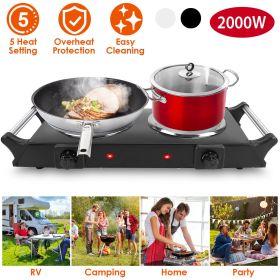 2000W Electric Dual Burner Portable Coil Heating Hot Plate Stove  with 5 Temperature Adjustments (Type: Double, Color: Black)