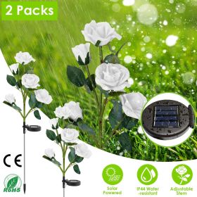 2Pcs Solar Powered Lights Outdoor Rose Flower LED Decorative Lamp (Color: White)