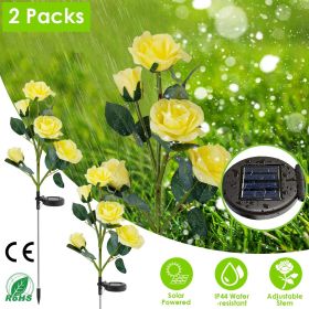 2Pcs Solar Powered Lights Outdoor Rose Flower LED Decorative Lamp (Color: Yellow)