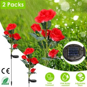 2Pcs Solar Powered Lights Outdoor Rose Flower LED Decorative Lamp (Color: Red)