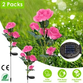 2Pcs Solar Powered Lights Outdoor Rose Flower LED Decorative Lamp (Color: Pink)