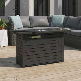 25" H x 42" W Steel Outdoor Fire Pit Table with Lid (Black) (Color: as Pic)