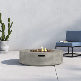12" H Fiber Reinforced Concrete Outdoor Fire Pit Table (Color: as Pic)