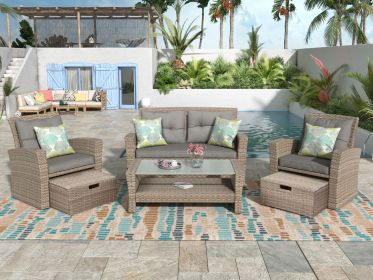 Patio Furniture Set, 4 Piece Outdoor Conversation Set (Color: Gray)