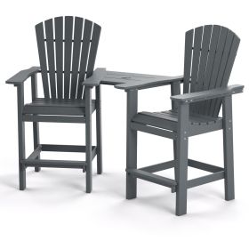 Patio Bar Stools Adirondack Arm Chairs Set of 2 (Color: Gray)
