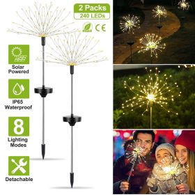 2Pcs Solar Powered Starburst Lights 240 LEDs Firework Lamp (Light Color: Warm)