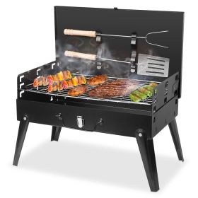 16.7x10x17.7in,  Portable Charcoal Grill Foldable BBQ (Color: Black)