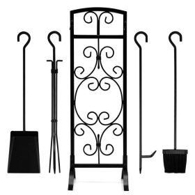 Wrought Iron Fireplace Tools with Decor Holder (Type: Fireplace Tools, Color: Black C)