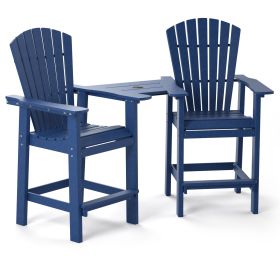 Patio Bar Stools Adirondack Arm Chairs Set of 2 (Color: Navy Blue)