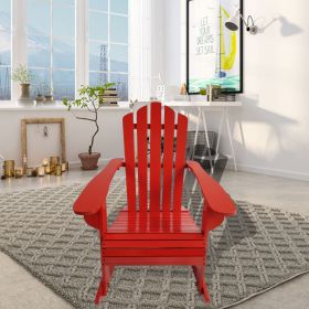 Reclining Wooden Outdoor Rocking Adirondack chair, Red (Color: Red)