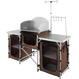 VEVOR Kitchen Table, Folding Outdoor Cooking Table with Storage Carrying Bag, Aluminum Cook Station 3 Cupboard & Detachable Windscreen (Default: Default)