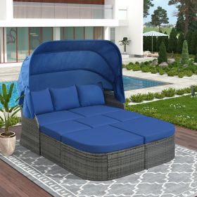 U_STYLE Outdoor Patio Furniture Set Daybed Sunbed with Retractable Canopy Conversation Set (Color: as Pic)