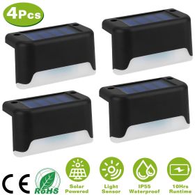 4Pcs Solar Powered LED Step Lights  IP55 Waterproof Dusk To Dawn Sensor (Light Color: Warm, Color: Black)
