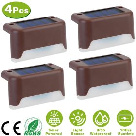 4Pcs Solar Powered LED Step Lights  IP55 Waterproof Dusk To Dawn Sensor (Light Color: White, Color: Brown)