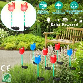 2Pcs Solar Powered Tulip Garden Light (Color: Red)