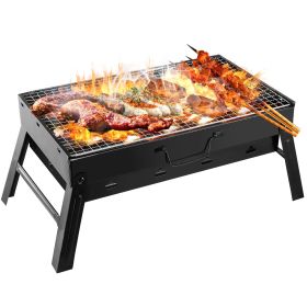 Foldable Portable BBQ Charcoal Grill (Color: Black)