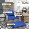 Outsunny Patio Wicker Adirondack Chair with Ottoman, Outdoor Fire Pit Chair with Cushions, High-Back, Large Seat & Armrests for Deck