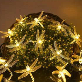 1pc Solar Dragonfly String Lights Waterproof 20 LEDs (Color: Warm White)