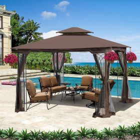 10x10 Outdoor Patio Gazebo Canopy Tent With Ventilated Double Roof And Mosquito net (Color: Brown)