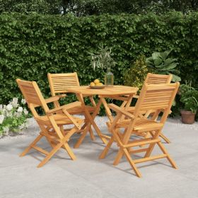 5 Piece Patio Dining Set Solid Wood Teak (Color: Brown)