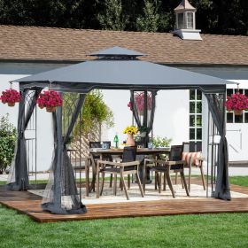 10x10 Outdoor Patio Gazebo Canopy Tent With Ventilated Double Roof And Mosquito net (Color: Gray)