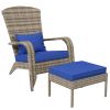 Outsunny Patio Wicker Adirondack Chair with Ottoman, Outdoor Fire Pit Chair with Cushions, High-Back, Large Seat & Armrests for Deck