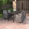 5 Piece Patio Dining Set with Cushions Poly Rattan and Glass