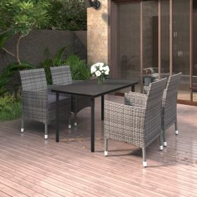 5 Piece Patio Dining Set with Cushions Poly Rattan and Glass (Color: Gray)