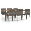 7 Piece Patio Dining Set with Cushions Gray Poly Rattan