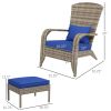Outsunny Patio Wicker Adirondack Chair with Ottoman, Outdoor Fire Pit Chair with Cushions, High-Back, Large Seat & Armrests for Deck