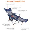 Foldable Camping Chair 330LBS Load Heavy Duty with Reclining Backrest Angle Cup Holder Pillow Side Pocket Carry Bag