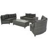 8-pieces Outdoor Wicker Round Sofa Set, Half-Moon Sectional Sets All Weather, Curved Sofa Set With Rectangular Coffee Table