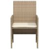 3 Piece Bistro Set with Cushions Beige Poly Rattan
