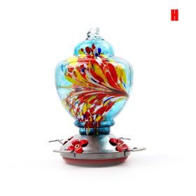 Hummingbird Feeder for Outdoors Hand Blown Colorful Glass (Color: h)
