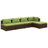 5 Piece Patio Lounge Set with Cushions Poly Rattan Brown