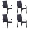 5 Piece Patio Dining Set Black Poly Rattan